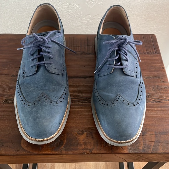 Cole Haan Grand Shortwing Wing Tip Derby Shoe Blazer Blue Leather/Ironstone - Picture 2 of 5